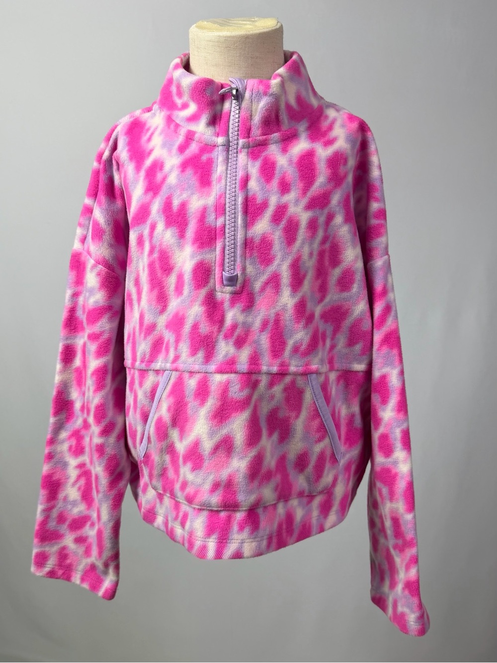 Athletic Works Pink & White Leopard Half-Zip Fleece Pullover